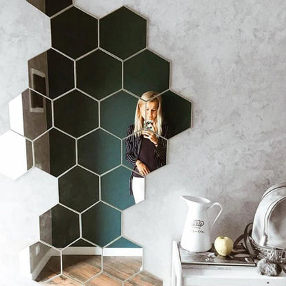 3D Hexagon Premium Mirror Wall Sticker 12pcs