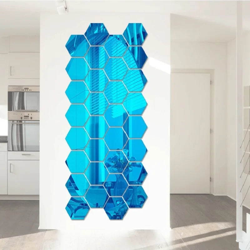 3D Hexagon Premium Mirror Wall Sticker 12pcs