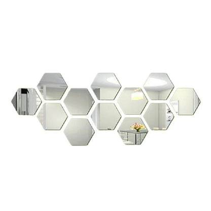 3D Hexagon Premium Mirror Wall Sticker 12pcs