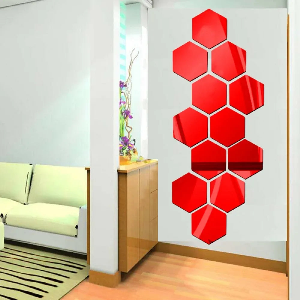 3D Hexagon Premium Mirror Wall Sticker 12pcs