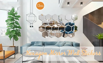 3D Hexagon Premium Mirror Wall Sticker 12pcs