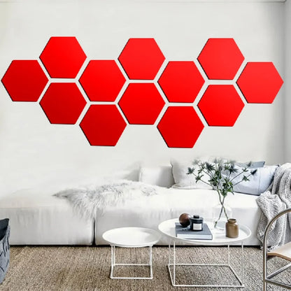 3D Hexagon Premium Mirror Wall Sticker 12pcs