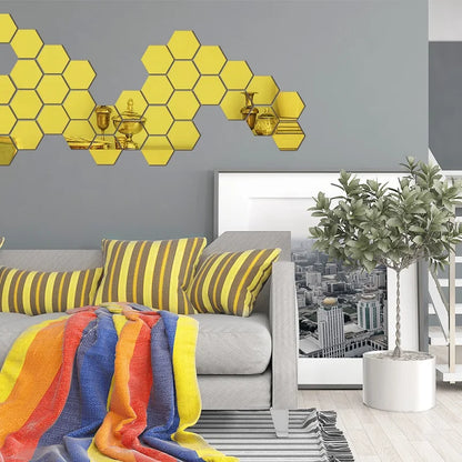 3D Hexagon Premium Mirror Wall Sticker 12pcs