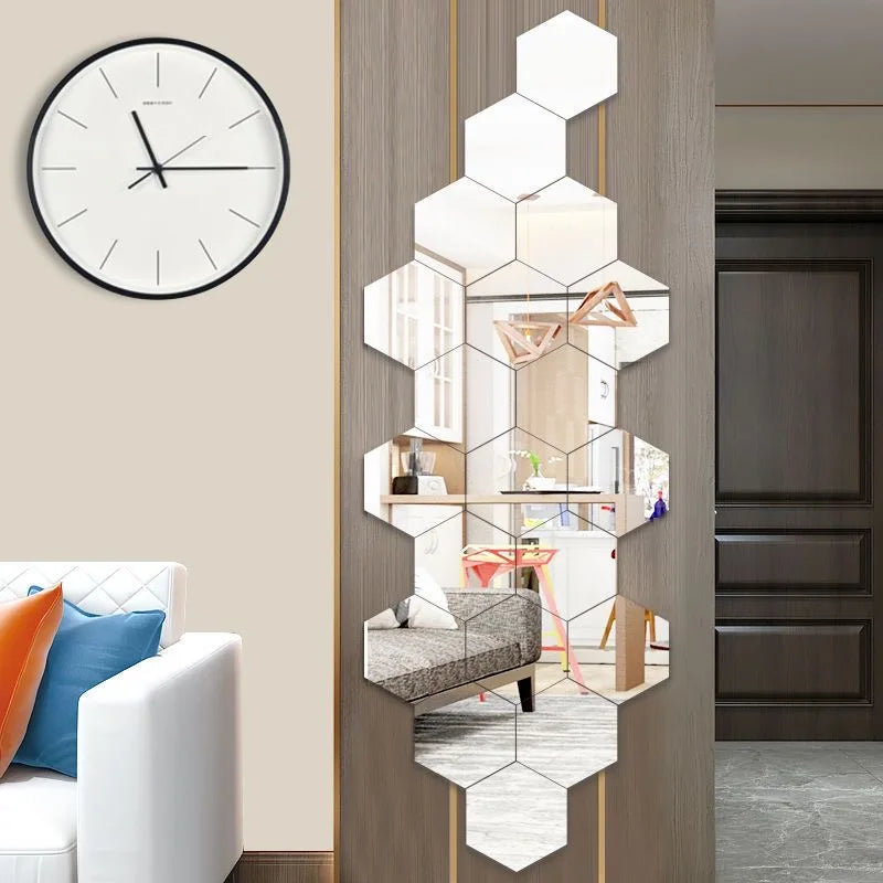 3D Hexagon Premium Mirror Wall Sticker 12pcs