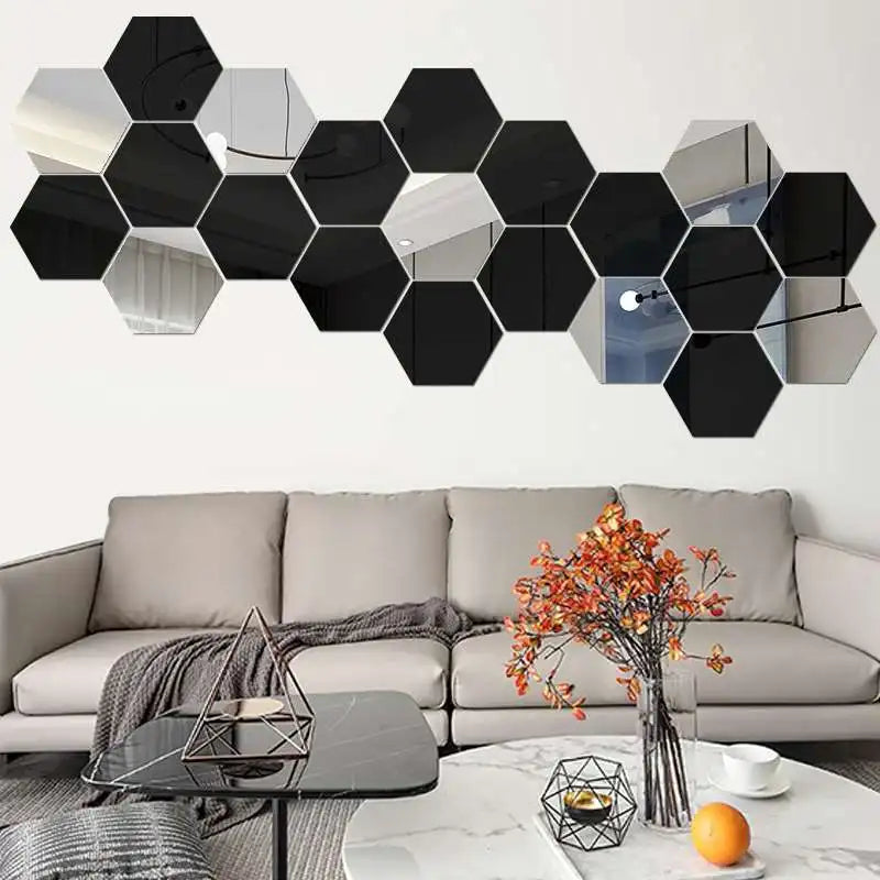 3D Hexagon Premium Mirror Wall Sticker 12pcs