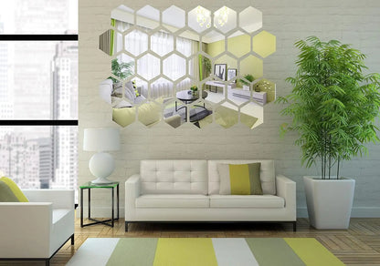 3D Hexagon Premium Mirror Wall Sticker 12pcs