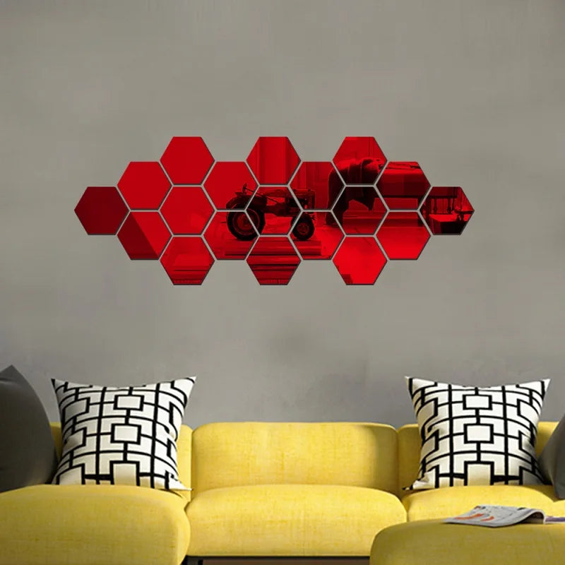 3D Hexagon Premium Mirror Wall Sticker 12pcs