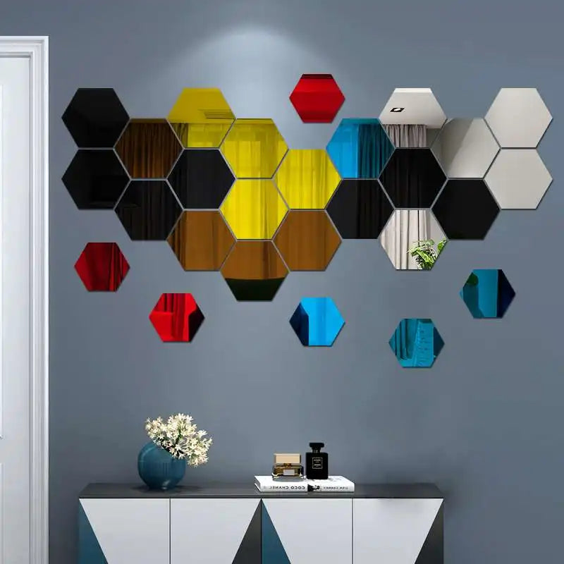 3D Hexagon Premium Mirror Wall Sticker 12pcs