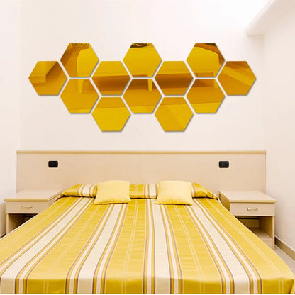 3D Hexagon Premium Mirror Wall Sticker 12pcs