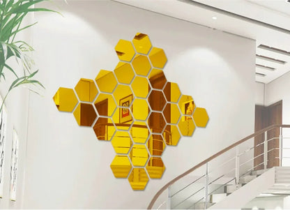 3D Hexagon Premium Mirror Wall Sticker 12pcs