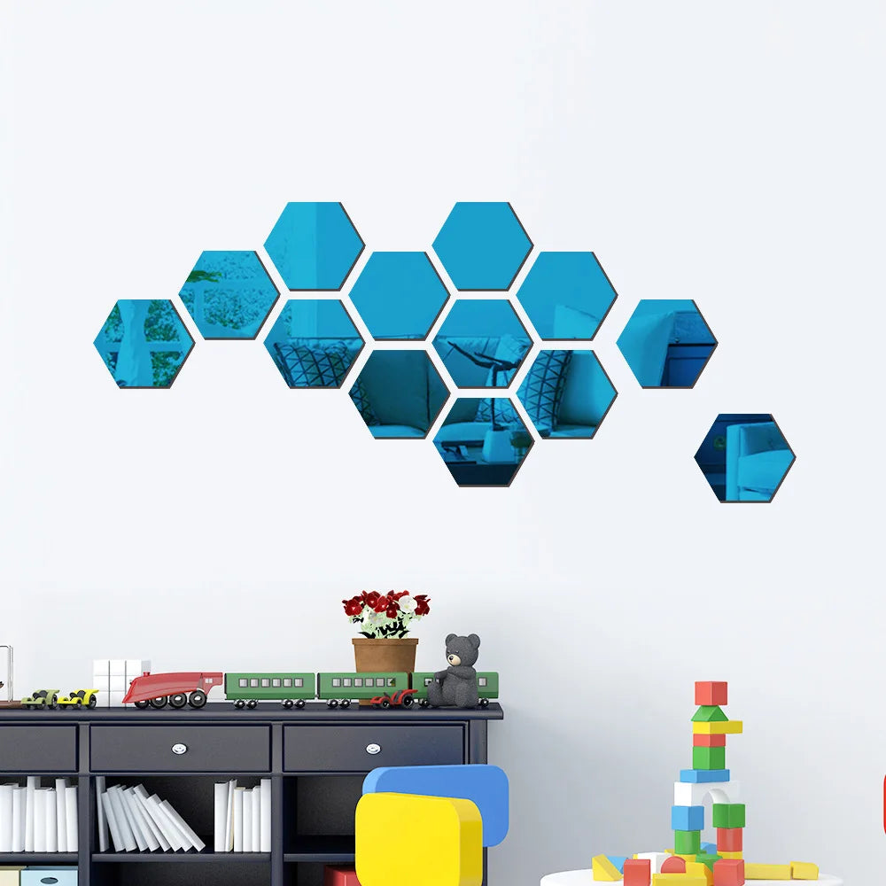 3D Hexagon Premium Mirror Wall Sticker 12pcs