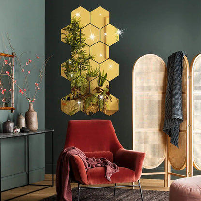 3D Hexagon Premium Mirror Wall Sticker 12pcs