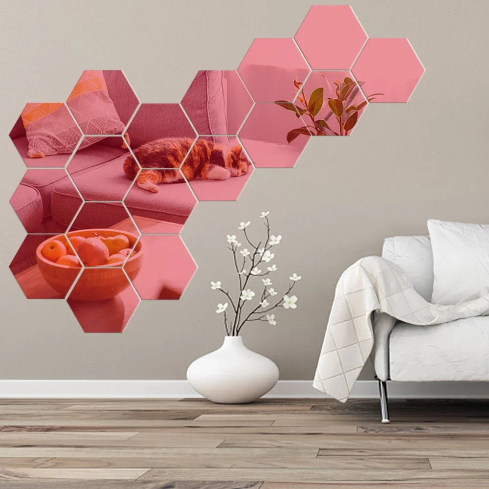 3D Hexagon Premium Mirror Wall Sticker 12pcs