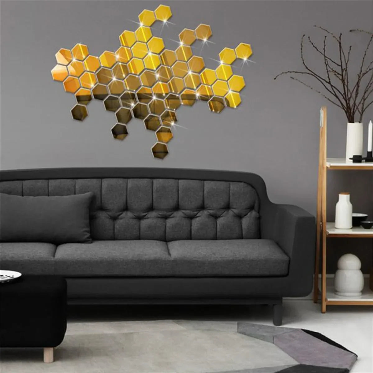 3D Hexagon Premium Mirror Wall Sticker 12pcs