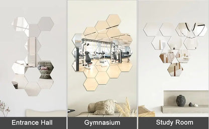 3D Hexagon Premium Mirror Wall Sticker 12pcs