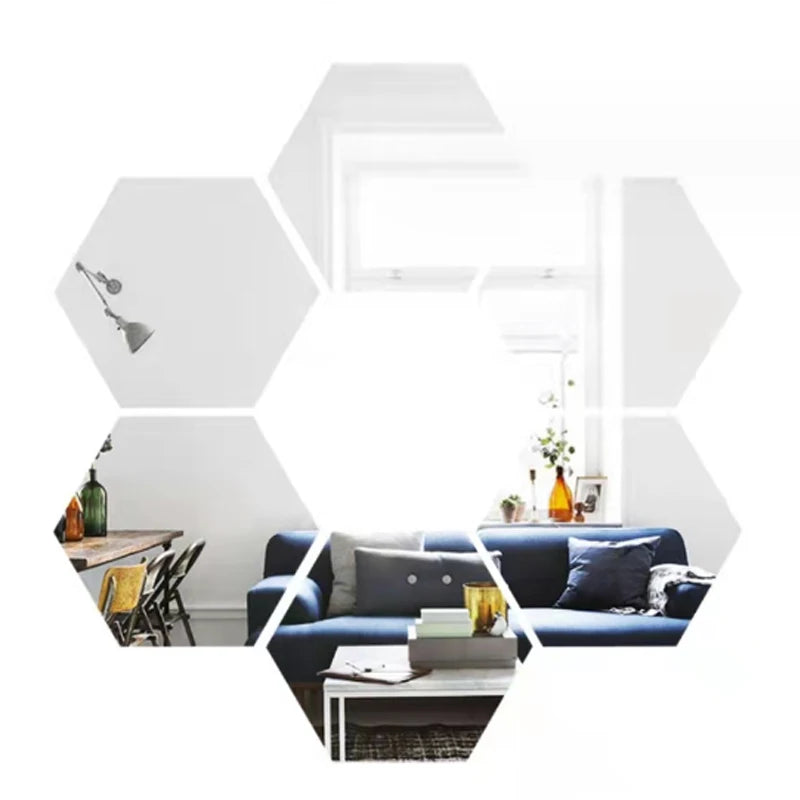 3D Hexagon Premium Mirror Wall Sticker 12pcs